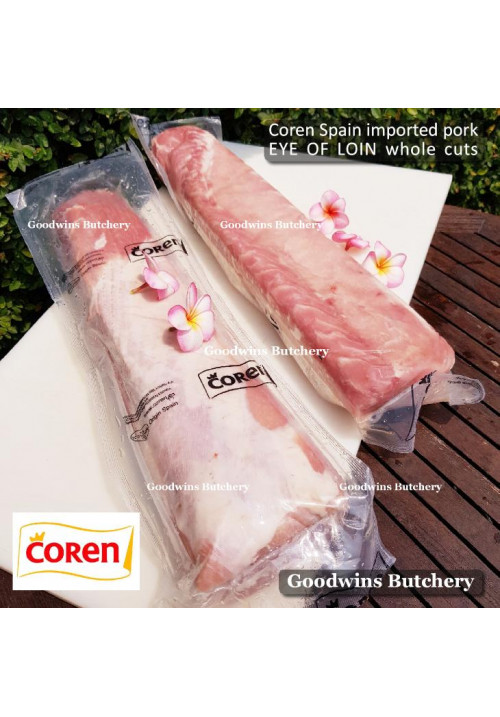 Pork EYE of LOIN sirloin karbonat SKIN OFF frozen COREN Spain whole cuts +/- 4kg length 20" 50cm (price/kg)
